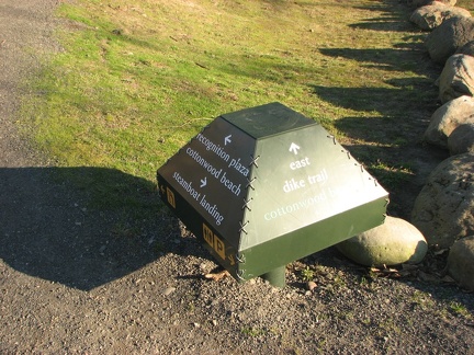 Innovative trail sign along the Steigerwald Lake Trail in Washougal, WA.