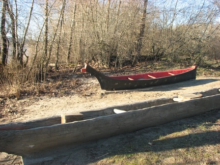 Dugout canoe and Native American canoe replicas at Cottonwood Beach along the Steigerwald Lake Trail in Washougal, WA. Lewis and Clark camped here for 6 days in the winter of 1806.