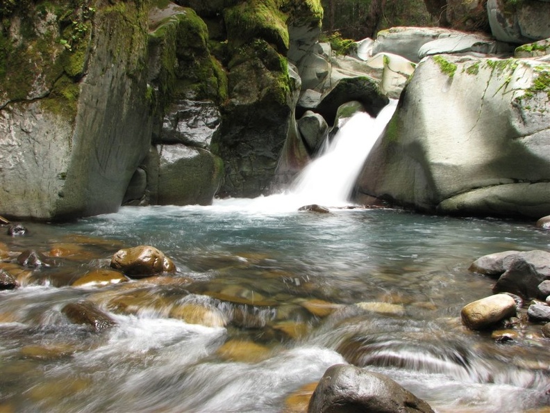 Stevens Creek cascades over rocks polished smooth by raging floods each fall.