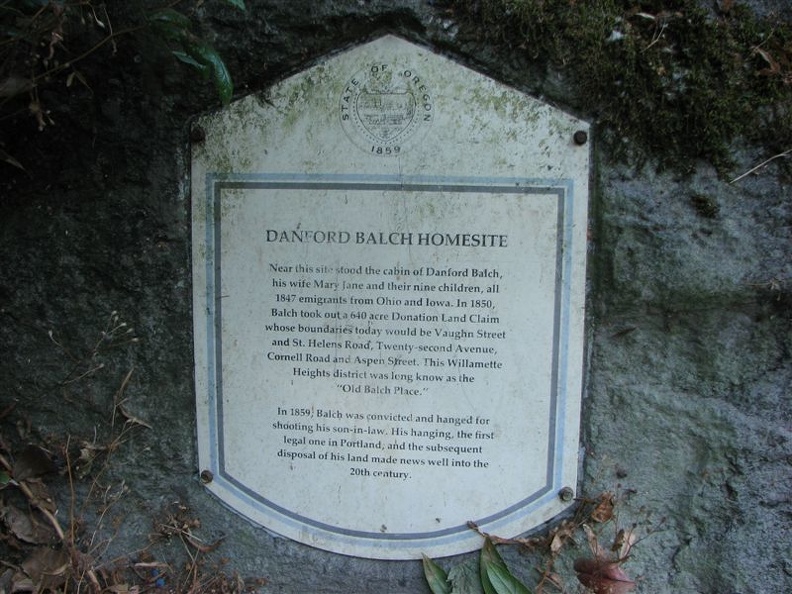 The trailhead of the Lower Macleay Trail was once near the cabin of Danford Balch. Look for this sign in the undergrowth near the trailhead and read about Danford Balch.