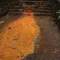 The rust orange color of this cement come from iron and other minerals that precipitate out of the water as it cools. This stonework was built around 1920. This color is why the spring is called Iron Mike.