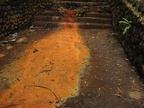 The rust orange color of this cement come from iron and other minerals that precipitate out of the water as it cools. This stonework was built around 1920. This color is why the spring is called Iron Mike.