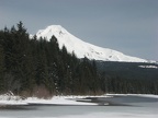 Mt. Hood from the south shore of Trillium Lake. Even in late winter the lake is melting out along the shoreline.