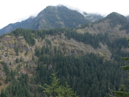 Looking north across the Columbia River at spring snow on Table Mountain