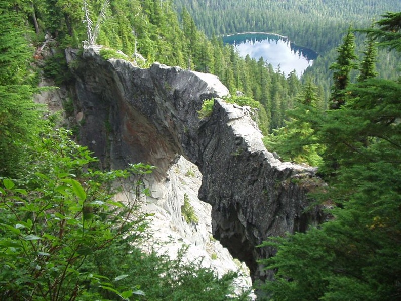 We had just hiked up from the lakes below and lost most of the elvation going down the trail leading to the bridge.  If we had only known, we might have looked up more closely from below to see the bridge from the lake.