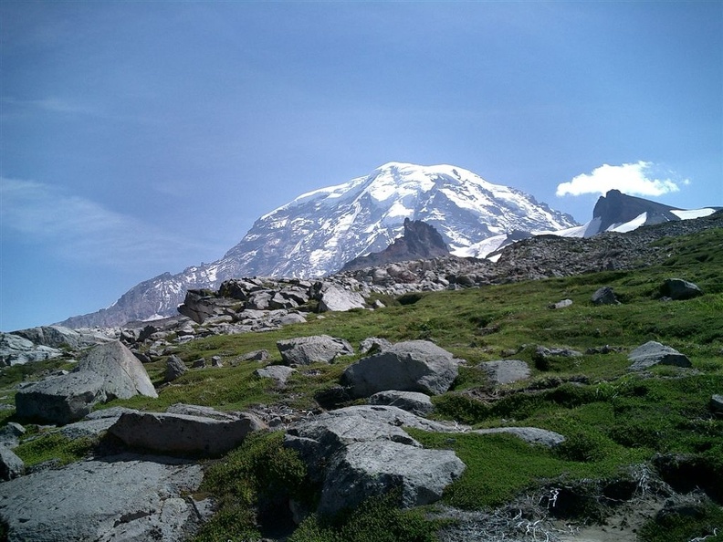 Looking up at both Echo rock on the left and Observation rock on the right