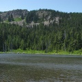 Rainy Lake has nice views of Green Point Mountain. The lake is shallow and warms up for swimming.