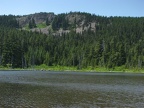 Rainy Lake has nice views of Green Point Mountain. The lake is shallow and warms up for swimming.