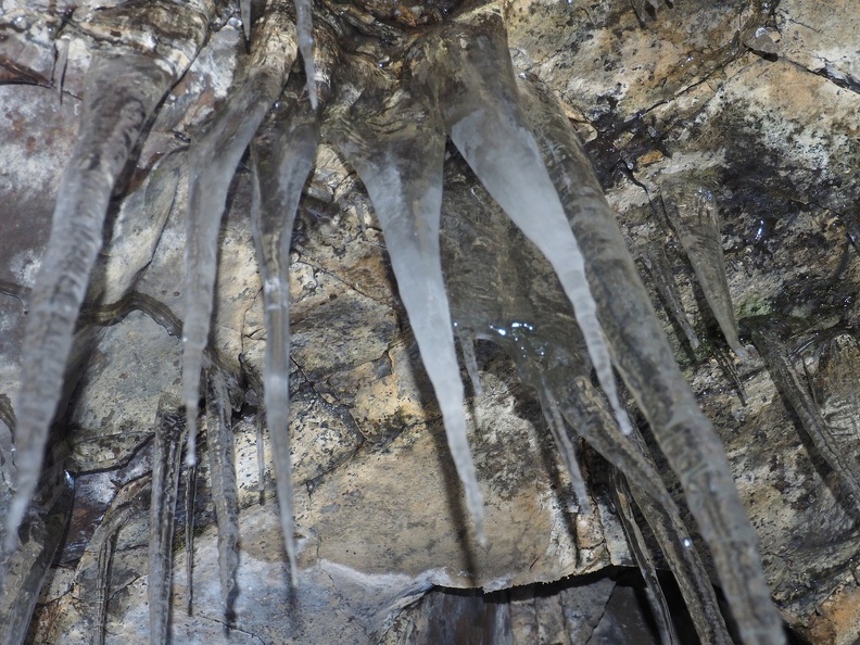 The flash does a good job at illuminating the icicles behind Ponytail Falls.