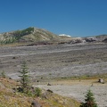 Mt. St. Helens peeks out as we slowly climb away from the lahars on the north side of Mt. St. Helens. 