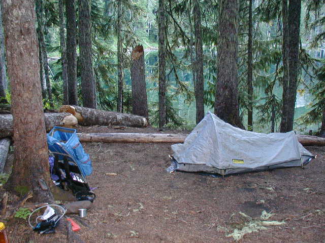 Tent site and Lake Eleanor in Mt. Rainier National Park. 