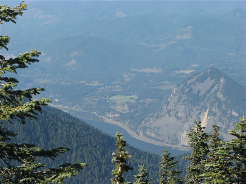 The Columbia River looks quite small from near the top of the Mt. Defiance Trail.