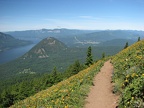 The Dog Mountain Trail near the summit. This is a view to the west, looking over Wind Mountain.