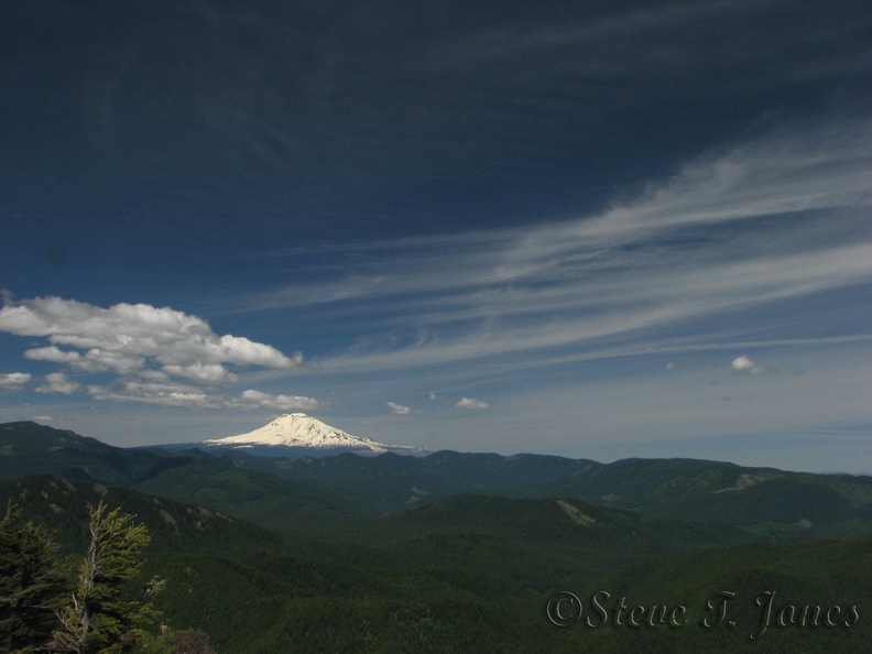 Clouds make lovely patterns in the sky above Mt. Adams as seen from the Augspurger Mountain Trail.