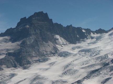 Cravasses appear on the Emmons Glacier as the winter snows melt away.