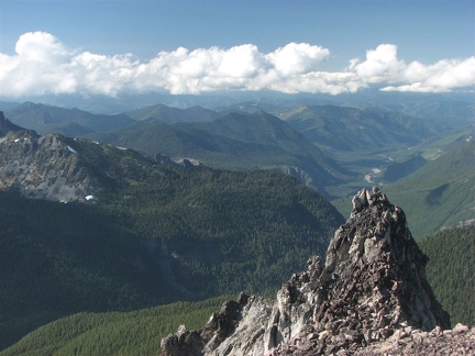 Jagged rocks frame the West Fork of the White River from the top of Third Burroughs.