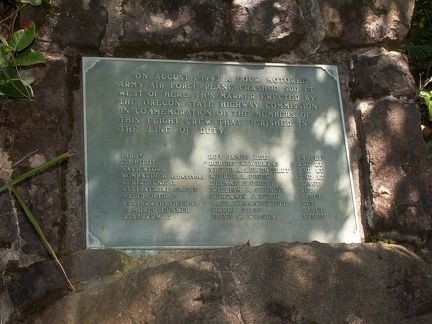 Memorial plaque dedicated to the flight crew that lost their lives when their plane crashed into the cliffs on a foggy day.