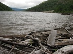 Driftwood from the blast has piled up on the northern shore of Coldwater Lake.