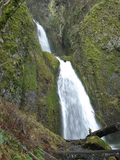 Wahkeena Falls cascades down the basalt cliffs in the Columbia River Gorge.