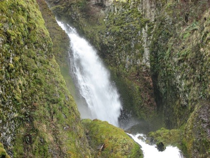 Wahkeena Falls cascades in two tiers. This shows the upper tier of the waterfall.