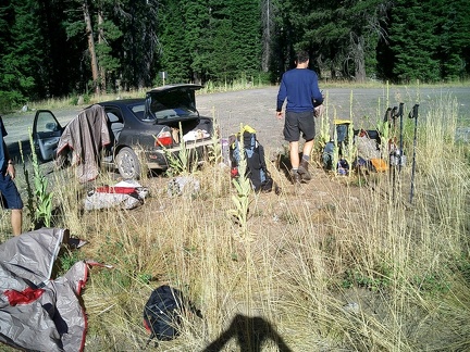 Last minute organizing at the trailhead