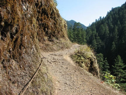 Eagle Creek Trail blasted from basalt cliff with cable handrail