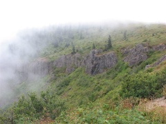 Fog shrouds the mountainside along Ed's Trail.