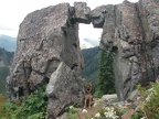 Jasmine waits at the stone arch on Ed's Trai. I think the rock placement of the arch is amazing.