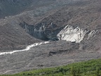 The toe of the Emmons Glacier is covered in debris that has fallen onto the glacier as it is constantly pushed down the mountain.