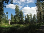 This is one of the two large footbridges that cross sluggish streams on the Gibbons Creek Wildlife Trail near Washougal Washington.
