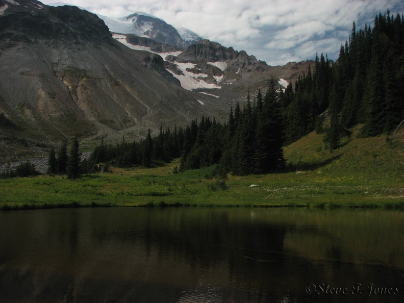 A small lake is next to Glacier Basin Campground. This is the end of the maintained trail.