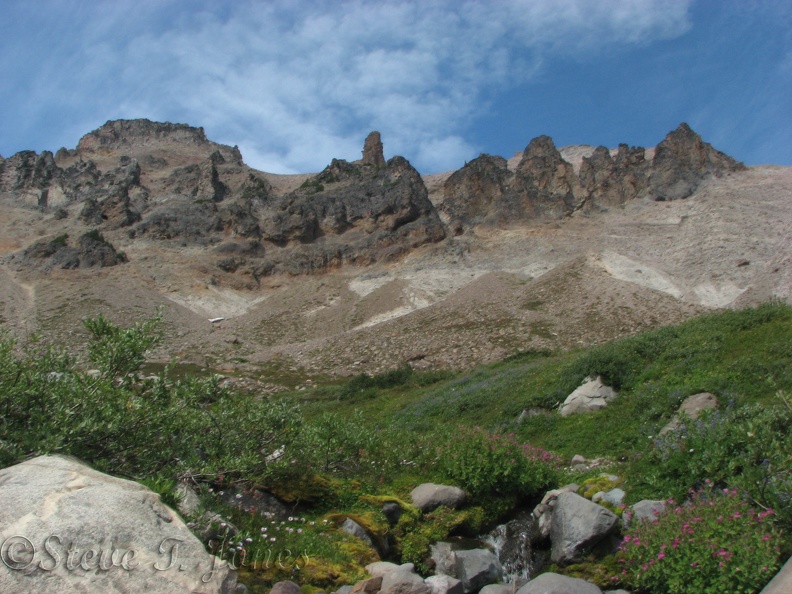 A defiant rock points skyward above Glacier Basin.