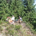 Chris, Janel, Joe, and Ryan taking a lunch break on a knoll along the Glacier View Trail.