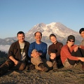 Our Washington Trails Association work party enjoying the sunset at Glacier View. From left to right, Joe, Steve, Janel, Chris, and Ryan.