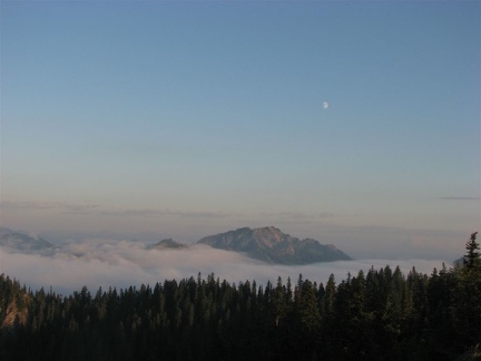 A view to the south showing the almost full moon from Glacier View.