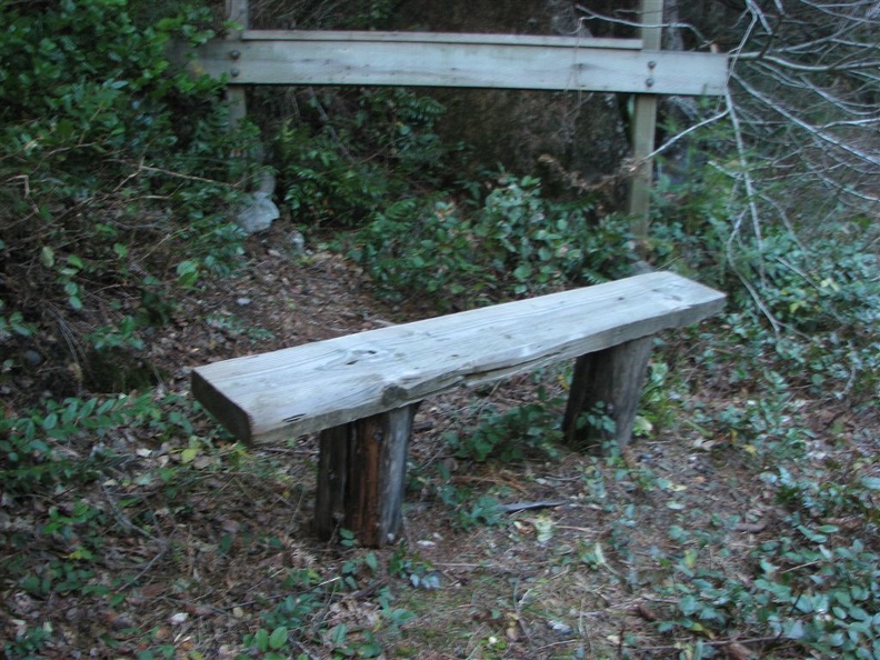 Wood bench overlooking Rock Creek on the Tarbell Trail.