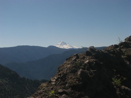 Looking south from the viewpoint where the loop trails meet on the Hardy Ridge Trail. This is a view of Mt. Hood.