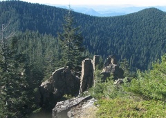 Stone pillars from Huffman Peak. You can see Tumtum Mountain in the far distance.