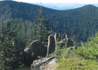 Stone pillars from Huffman Peak. You can see Tumtum Mountain in the far distance.