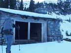 The Indian Bar shelter is a welcome sight after negotiating an icy hillside down to Indian Bar.