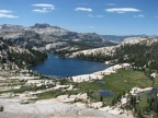 We're off the trai, looking west towards Lower Cathedral Lake in Yosemite National Park.