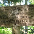 The junction of the June Lake Trail and the Loowit Trail is below timberline as you can see from this shaded trail sign.
