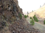 Loose rock tumbles down the canyon walls but seldom reaches the trail.