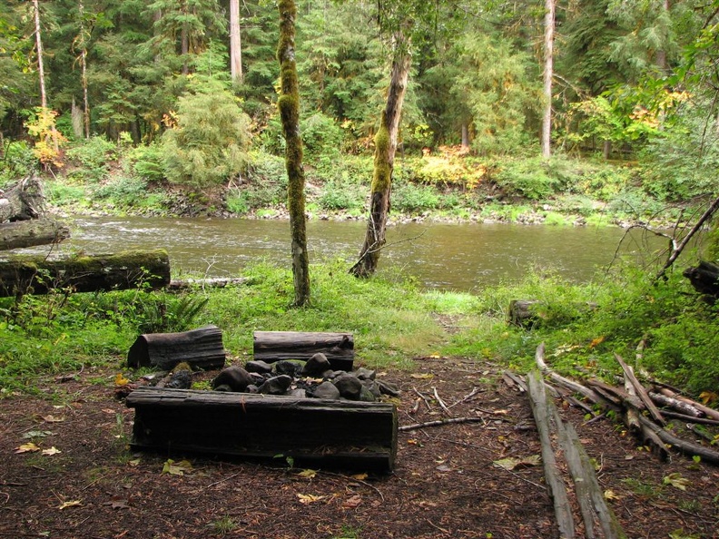 Campsite along the edge of the Lewis River on the Lewis River Trail. This campsite is about 1 mile east of the Bolt Shelter. There are a few campsites in this area.