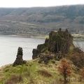Climbing up above the river, the trail passes this interesting rock promontory overlooking the Columbia River.