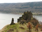 Climbing up above the river, the trail passes this interesting rock promontory overlooking the Columbia River.