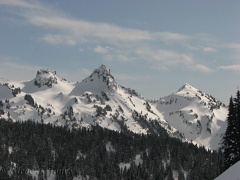 From left to right, The Castle, Pinnacle Peak, Plummer Peak.