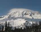 Mt. Rainier commonly has a cloud cap when the winds blow from the west.