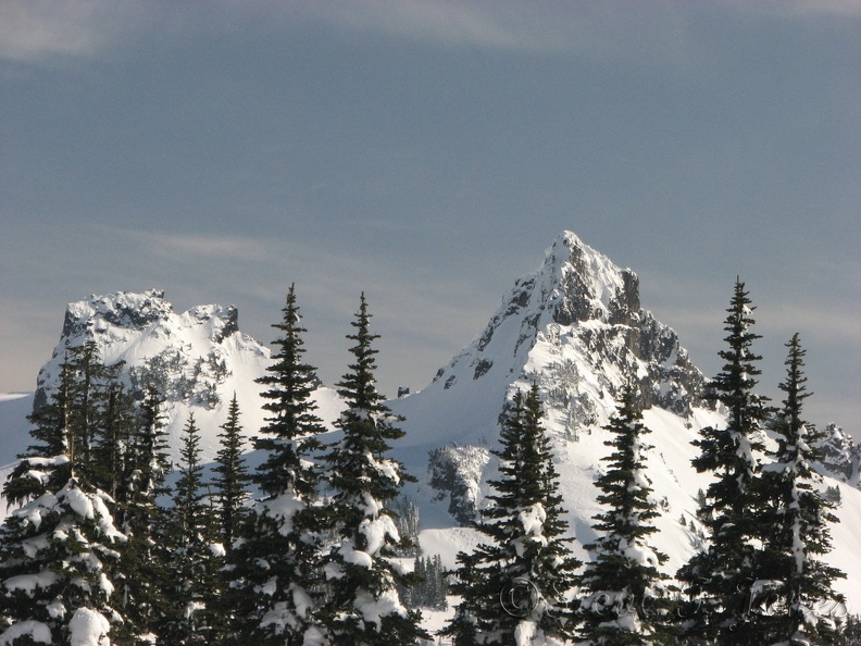 From left to right, The Castle, and Pinnacle Peak from Barn Flats trailhead.