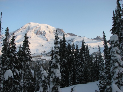 Mt. Rainier rises majestically above everything early in the morning.